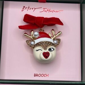 Betsey Johnson Reindeer Brooch with Red Bow